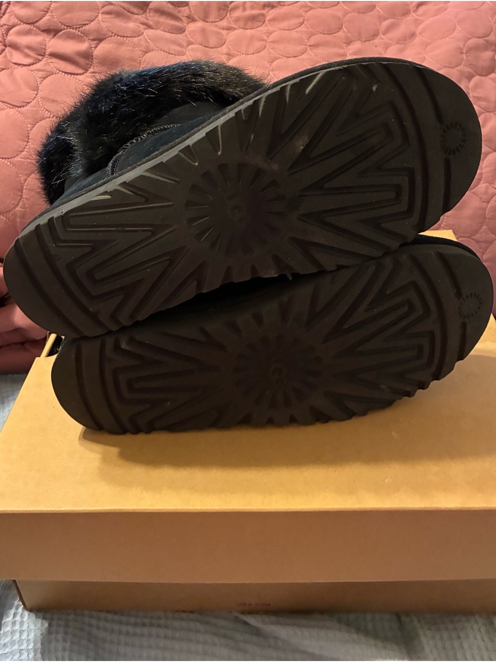 UGG Black Faux Fur Cuff Suede Winter Boots like new - Picture 3 of 5